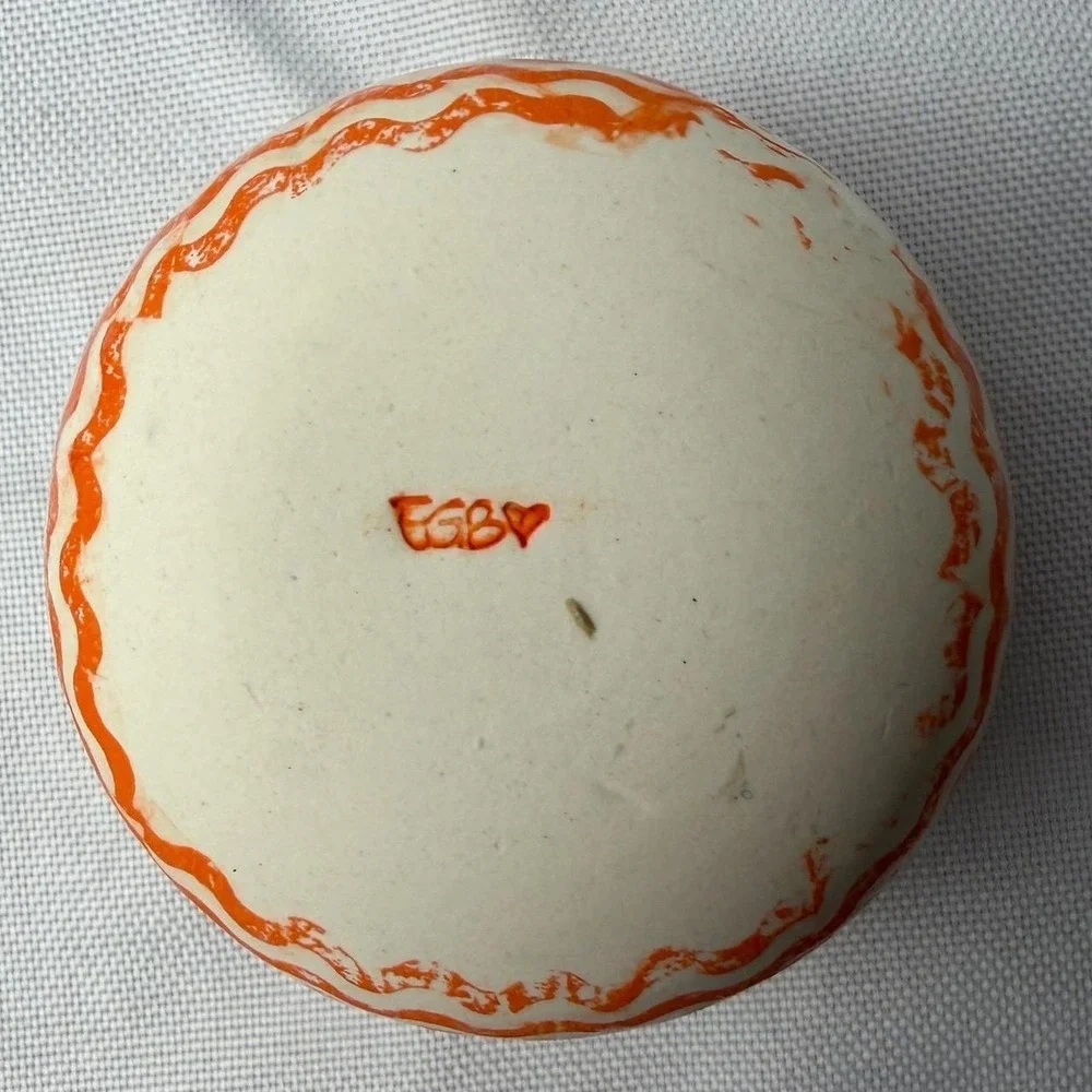 EGB Heart Ring Me Up Pin Up Girl Trinket Dish Tiny Orange Retro Kitsch Bowl 1.5